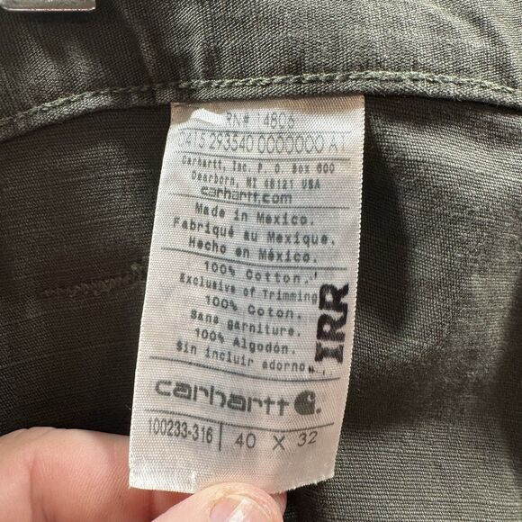 Carhartt Pants Mens 40x30 Green IRR Rip Stop Double Knee Cargo Pockets Cotton - Picture 8 of 10